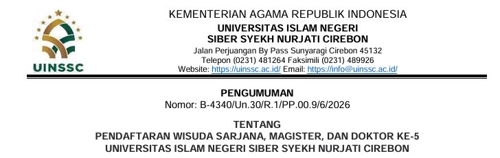 UIN Siber Syekh Nurjati Cirebon Buka Pendaftaran Wisuda ke-5 Tahun 2026